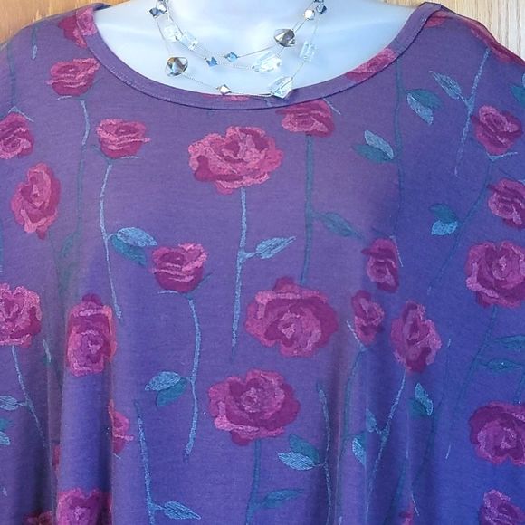 LuLaRoe GiGi Long Flowy Blouse Boat Neck High Low Hem Floral Quarter Sleeve Top - Picture 5 of 16